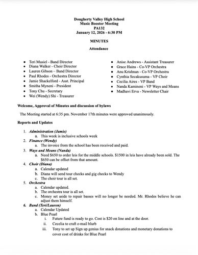 January 2026 Meeting Minutes