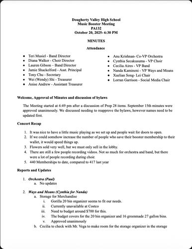 October 2025 Minutes