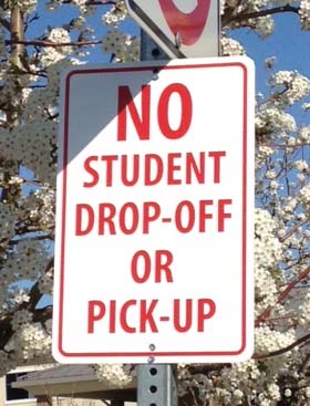 No student drop off sign - cropped